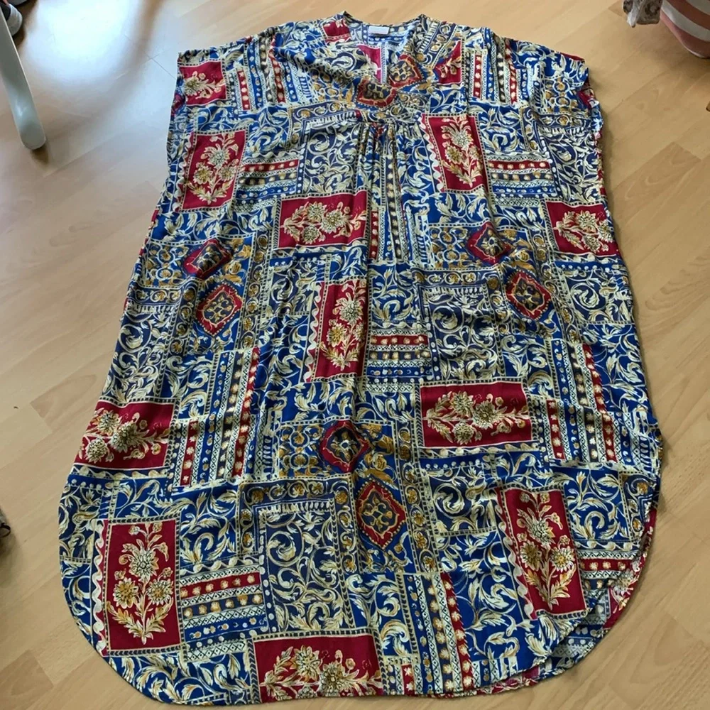 Vintage Caftan Multicolor Maxi Boho Dress Size OSFM - Picture 4 of 16